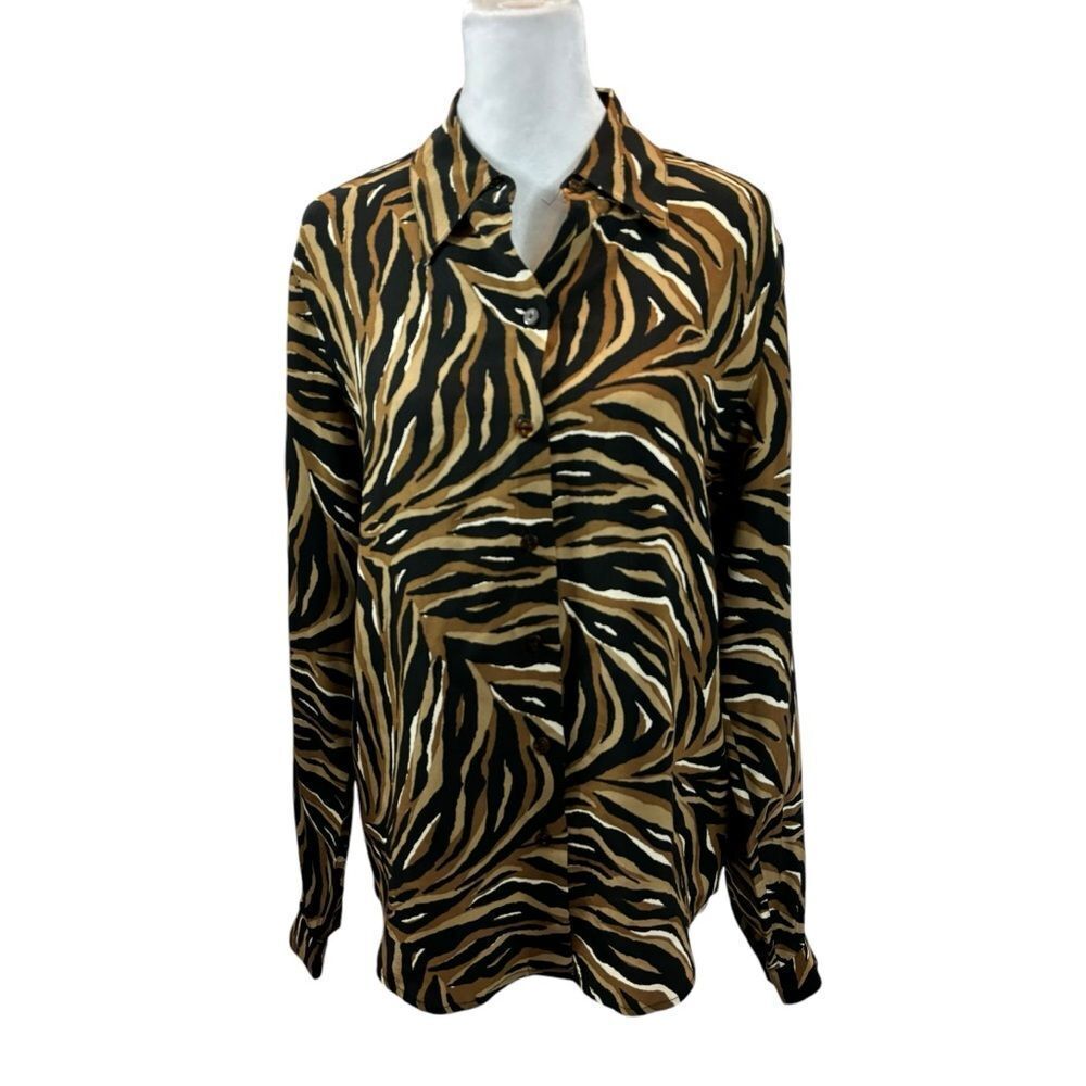 Vintage‎ Liz Claiborne 100% Silk Animal Print Button Down Blouse Size 4